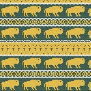 (small scale) Buffalo Fair Isle - dark green and yellow gold   - holiday Christmas winter sweater -  LAD20