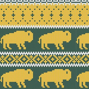 Buffalo Fair Isle - dark green and yellow gold   - holiday Christmas winter sweater -  LAD20