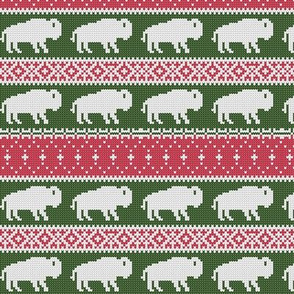 (small scale) Buffalo Fair Isle - dark green and red  - holiday Christmas winter sweater -  LAD20