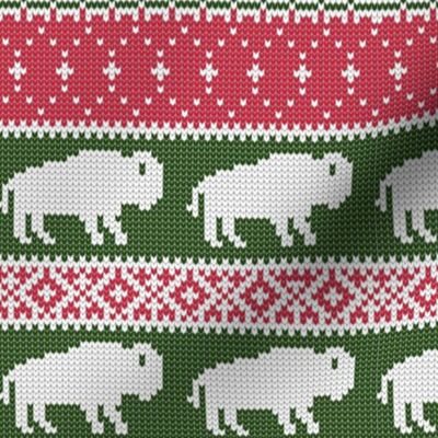 Buffalo Fair Isle - dark green and red  - holiday Christmas winter sweater -  LAD20
