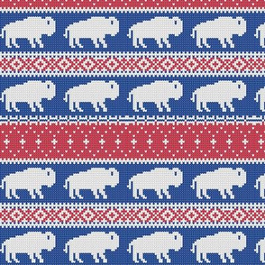 (small scale) Buffalo Fair Isle - royal blue and red  - holiday Christmas winter sweater -  LAD20
