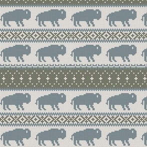 (small scale) Buffalo Fair Isle - dusty blue & sage - holiday Christmas winter sweater -  LAD20