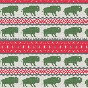 (small scale) Buffalo Fair Isle - green & red - holiday Christmas winter sweater -  LAD20