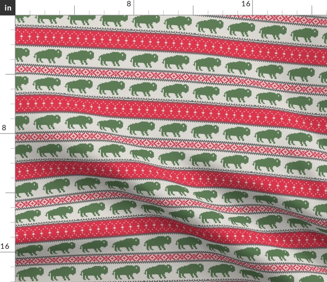 (small scale) Buffalo Fair Isle - green & red - holiday Christmas winter sweater -  LAD20