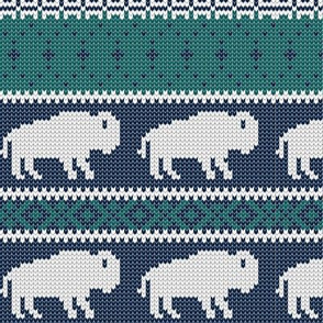 Buffalo Fair Isle - blue and teal - holiday Christmas winter sweater -  LAD20