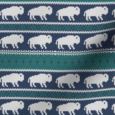 (small scale) Buffalo Fair Isle - blue and teal - holiday Christmas winter sweater -  LAD20