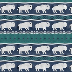 (small scale) Buffalo Fair Isle - blue and teal - holiday Christmas winter sweater -  LAD20