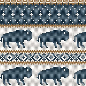 Buffalo Fair Isle - blue and rust  - holiday Christmas winter sweater -  LAD20