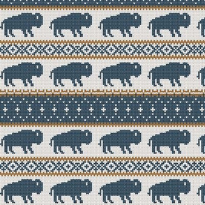 (small scale) Buffalo Fair Isle - blue and rust  - holiday Christmas winter sweater -  LAD20