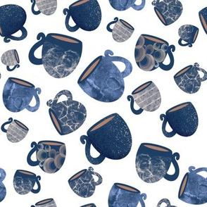   pattern of ceramic mugs and cups on a white background
