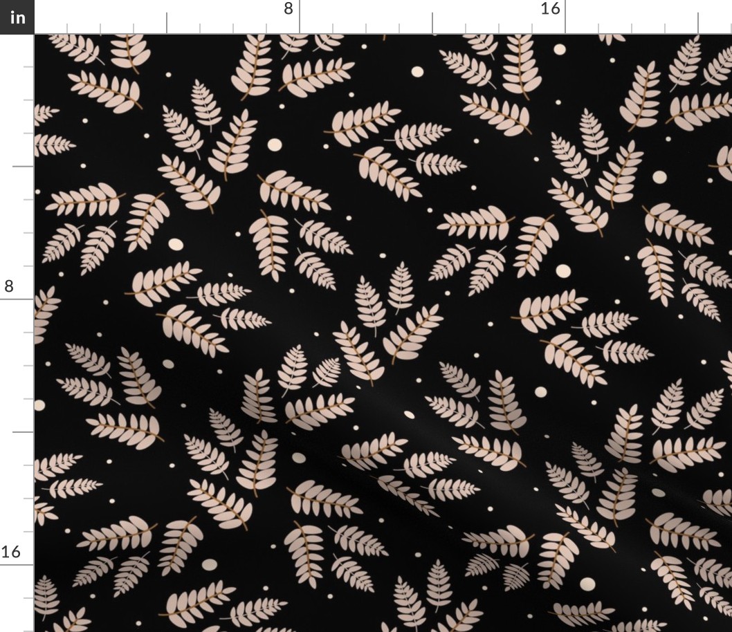  Scandinavian pattern. leaves, branches, and twigs in warm beige colors