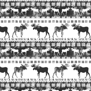 Warn Out | Black & White Christmas Moose Print
