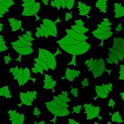 Christmas Trees on Black Random Pattern Fabric