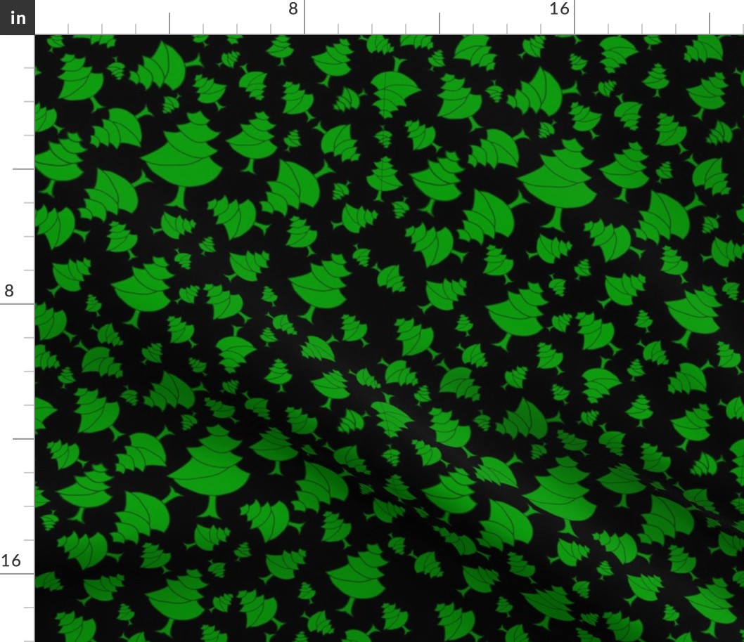 Christmas Trees on Black Random Pattern Fabric