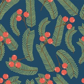 Christmas Fabric Pine and Red Berries