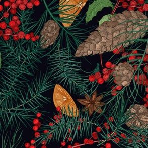 Christmas Fabric Christmas Spices Orange Pine Berries Anise Holly