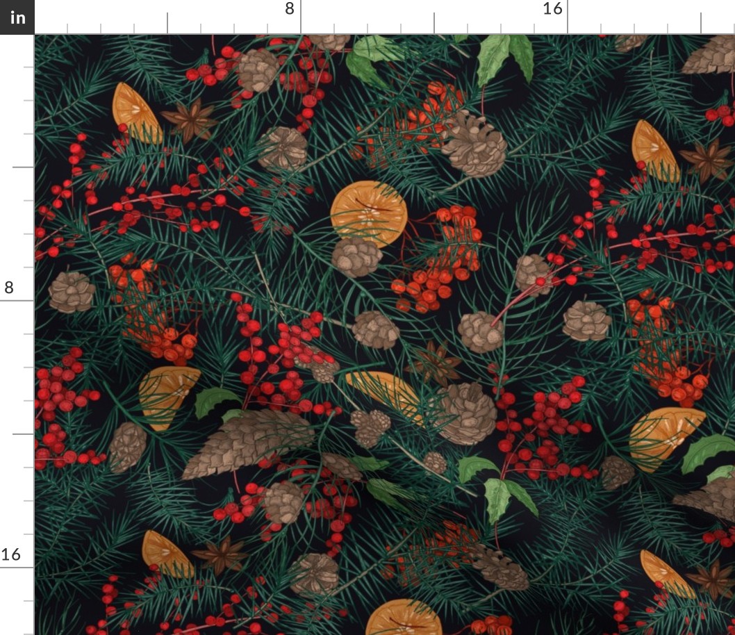 Christmas Fabric Christmas Spices Orange Pine Berries Anise Holly