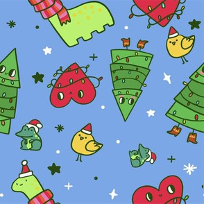 Christmas Fabric Funny Christmas Dinosaur Tree Cute-01