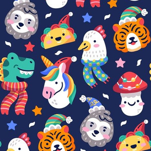 Christmas Fabric Funny Holiday Animals Cute-01