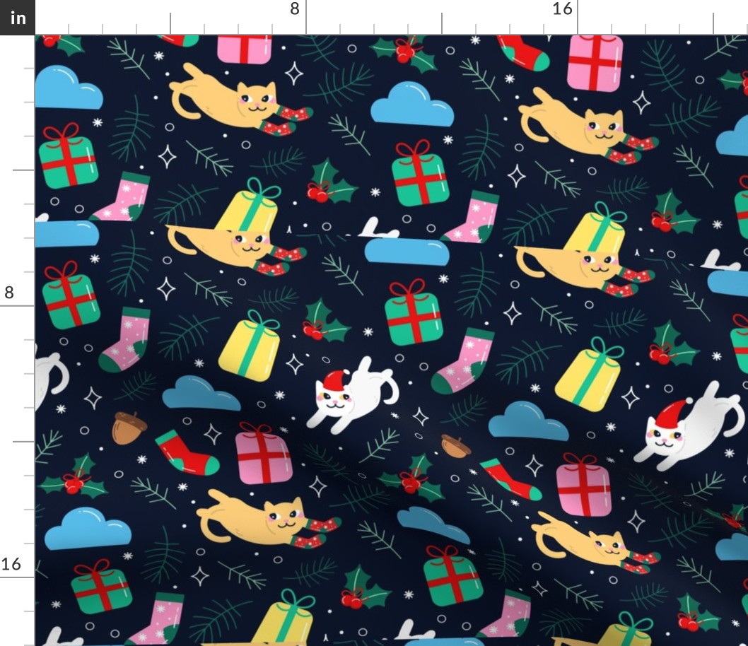 Christmas Fabric Funny Holiday Cat Kitten Mittens