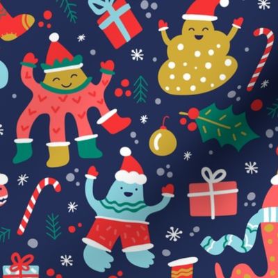 Christmas Fabric Funny Holiday Monsters Cute-01