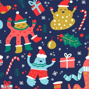 Christmas Fabric Funny Holiday Monsters Cute-01