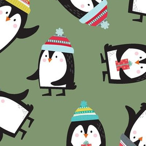 Christmas Fabric Funny Holiday Penguin Ice Skating