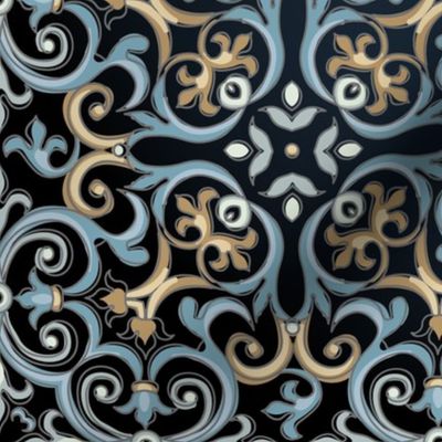 Floral tracery on black. Moroccan Ornaments