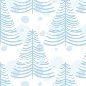 Large Print Blue winter Tree Pattern