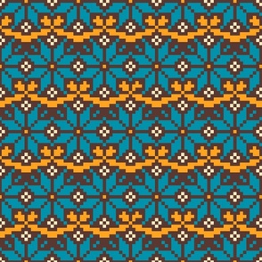 Boho Fair Isle knit snowflakes mustard teal Wallpaper