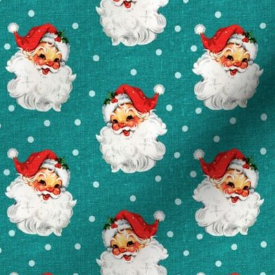 Jolly Retro Santa on Teal Linen - small scale 