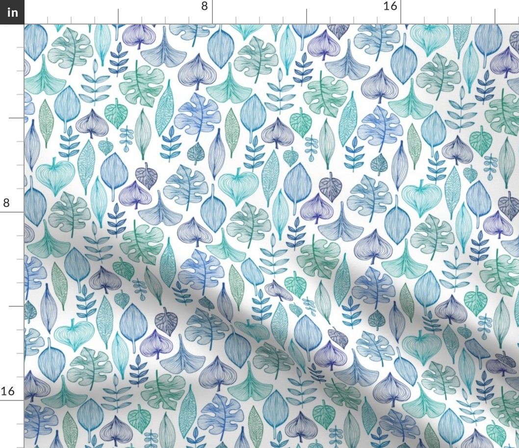 Blue Leaves Pattern, XS, 7"