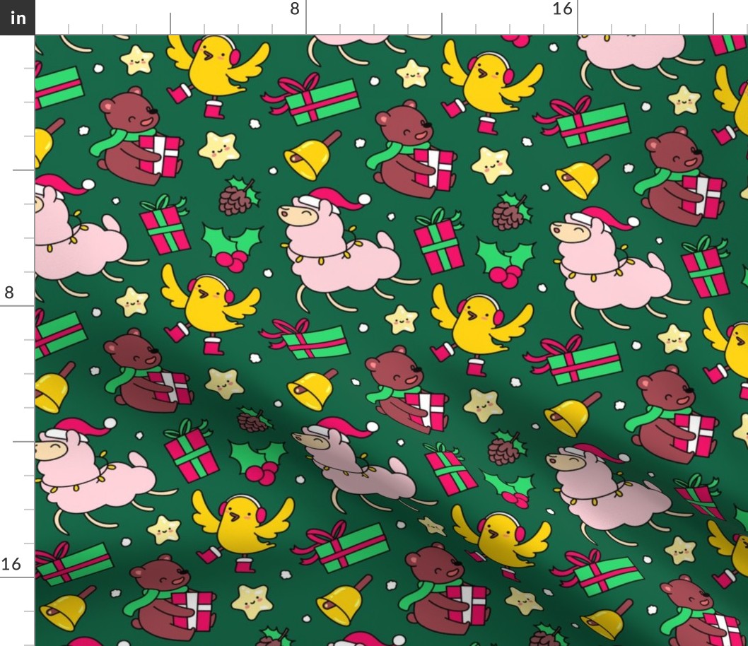 Christmas Fabric Funny Holiday Bear Lamb Holly-01