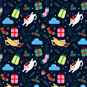 Christmas Fabric Funny Holiday Cat Kitten Mittens-01