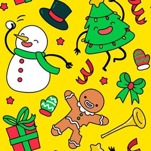 Christmas Fabric Funny Holiday Gingerbread Man Snowman Tree-01