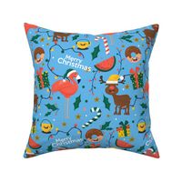 Christmas Fabric Funny Holiday Rein Deer Flamingo Merry Christmas BLue-01