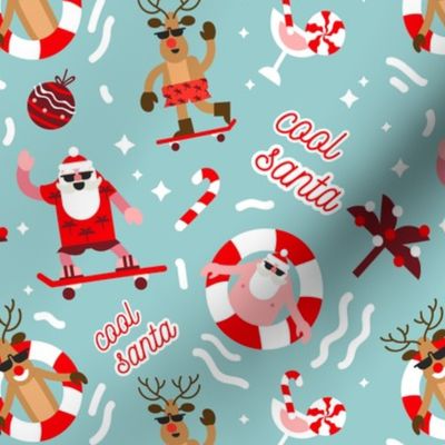 Christmas Fabric Funny Holiday Santa Skateboarding 