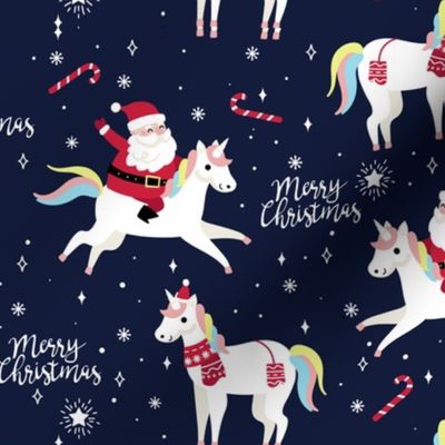 Christmas Fabric Funny Holiday Santa Unicorn Merry Christmas-01