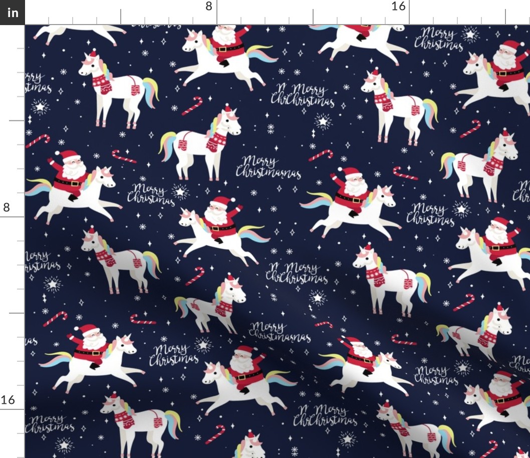 Christmas Fabric Funny Holiday Santa Unicorn Merry Christmas-01