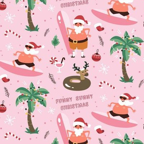 Christmas Fabric Funny Surfing Santa Beach Christmas-01
