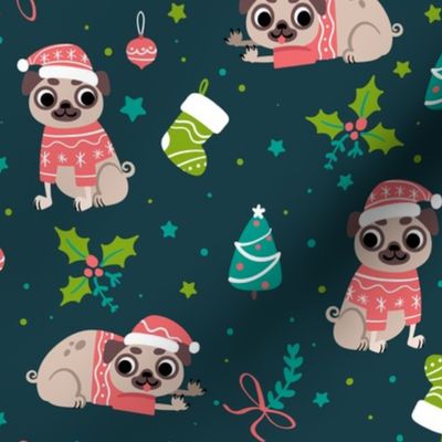 Christmas Fabric Holiday Pug Dog Santa Hat-01