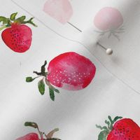 Watercolor strawberry on white smaller. Use the design for kitchen and pantry walls, backsplash or a summer dress. Loose watercolor style