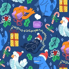 Christmas Fabric Funny Holiday Trex Dove Cat Noel-01
