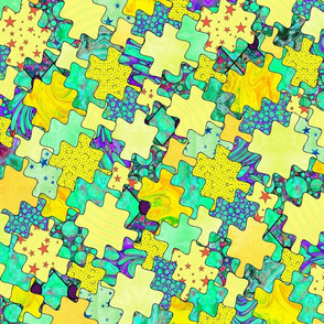 yellow and aqua puzzle pieces