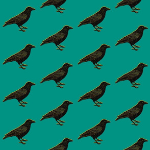 Crow black yellow green block print
