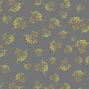 Golden Flourishes on Grey Background Fabric