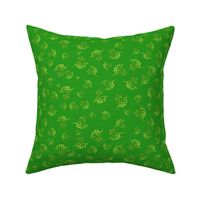 Golden Flourishes on Bright Green Background Fabric 