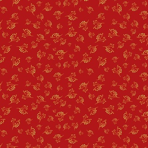  Golden Flourishes on Deep Red Background Fabric