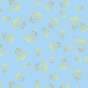   Golden Flourishes on Light  Blue Background Fabric