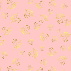 Golden Flourishes on Pale Pink Background Fabric